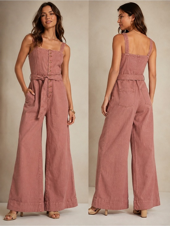 Pilcro and the Letterpress Pants - Anthropologie Pilcro Desmond Wide Leg Utility Jumpsuit SZ 2P Linen Blend NWT